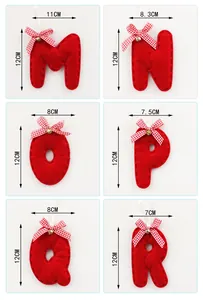 Size chart for 2025 Christmas letter ornaments showing dimensions with red felt detail
