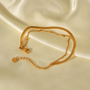 Double-layer 18k gold plated stainless steel bracelet with snake and bead chains