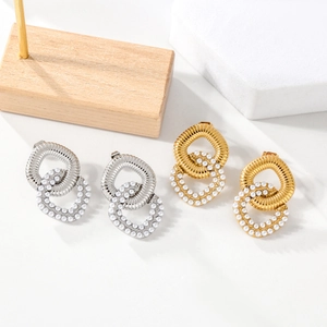 Orecchini A Doppio Cerchio Intrecciati Geometrici Acciaio Inossidabile 316 Placcato Oro 18K Con Künstliche Perle Sintetiche Donna