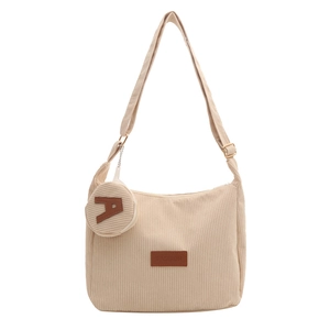 Beige corduroy large capacity tote bag with small coin purse for women daily commute