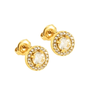 Klassische 18K vergoldete Edelstahl-Ohrstecker mit runden Zirkonia-Steinen im Halo-Design