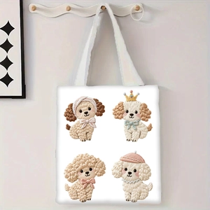Sac fourre-tout en toile blanche avec quatre motifs de caniches mignons sur mur beige