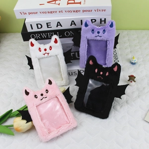 Plush Bat Card Holder Transparent Photocard Display Sleeve Keychain Pendant Cute Embroidered Soft Furry Accessory For Students