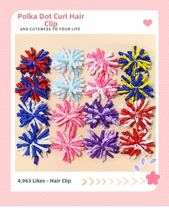 Set of 16 colorful curly grosgrain ribbon hair clips in various patterns and solid colors