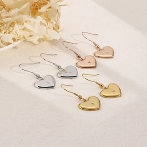 Heart Shaped Drop Earrings Titanium Steel With Tiny Rhinestone Elegant Fashion For Women Ear Hook Style