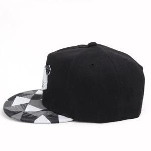 Side view of snapback hat featuring geometric triangle patterns on the flat brim