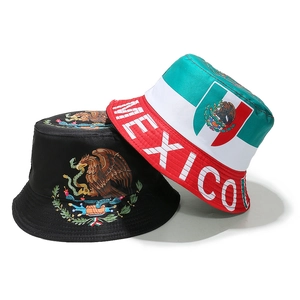 Chapeaux bob mexicains avec broderie d'aigle et imprimé MEXICO blanc sur le bord
