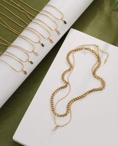 18K gold plated stainless steel snake chain necklaces with colorful zircon stones