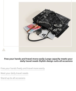Gothic black leather tote bag showing large capacity with butterfly and spider web detail