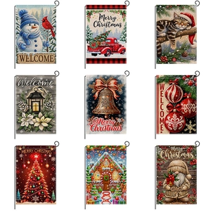 Set of 9 double-sided Christmas garden flags featuring snowman and vintage designs
