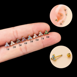 Mini Stainless Steel Cartilage Stud Earring Inlaid Multicolored Zirconia Piercing Jewelry For Women Fashion Ear Bone Nail Single