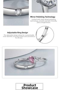 Macro shot of mirror-polished romantic heart-shaped zircon rings with adjustable bands