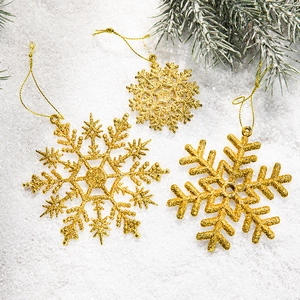 Christmas Gold Glitter Snowflake Ornaments Plastic Decorative Hanging Winter Holiday Party Decor