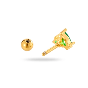 Golden stainless steel screw back stud earrings with drop-shaped green zircon stones