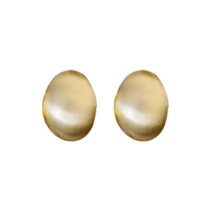 Minimalist brushed gold oval stud earrings for women with vintage matte metallic texture