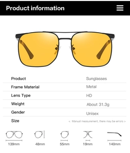 Detailed size specifications and measurements of square frame metal sunglasses