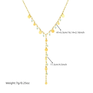 Minimalist stainless steel Y-shaped necklace with heart charms and blue beads