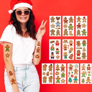 Christmas Temporary Tattoo Stickers Gingerbread Man Santa Snowman Cartoon Waterproof Luminous Body Face Art Kids Party