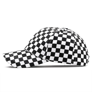 Classic black and white checkerboard baseball cap with a curved brim and 6-panel structure