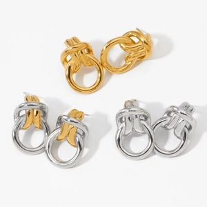 Twisted Knot Hoop Earrings Stainless Steel PVD Plated Waterproof Tarnish Free Vintage Chunky Geometric For Women