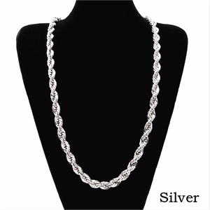 Classic 4mm silver twisted rope chain necklace displayed on a black velvet mannequin stand