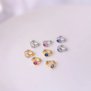 Colorful round cubic zirconia hoop earrings in gold and silver finish for women