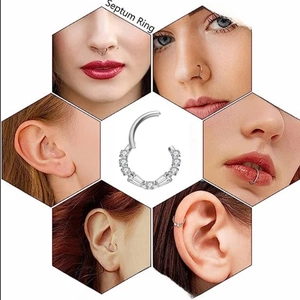 Anello per naso e orecchio in titanio G23 con nappe in zirconia per vari piercing