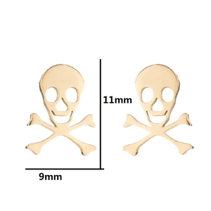 Gothic gold stainless steel skull and crossbones stud earrings with 11mm dimensions