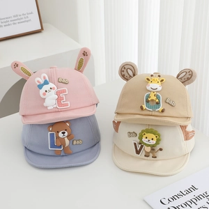 Baby Peaked Cap Soft Brim Cotton Adjustable Cartoon Animal Ears Baseball Hat For Toddler Infants Sun Protection
