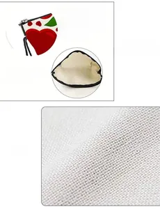 Detail of durable alloy zipper and linen fabric texture on heart pattern cosmetic bag