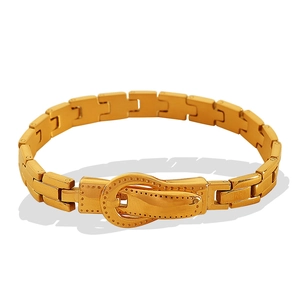 Classic gold belt buckle style stainless steel bracelet for men and women