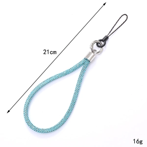 Light blue sparkling rhinestone phone wrist strap 21cm 16g luxury anti-loss lanyard charm