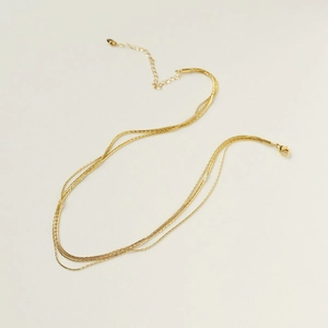 Elegant multi-layer gold plated stainless steel layered necklace with lobster clasp closure