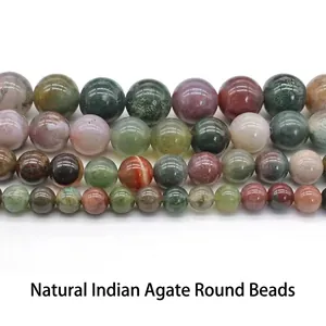 Natural India Agate Round Loose Beads Polished Multi Color Gemstone For DIY Jewelry Making Necklace Bracelet Findings