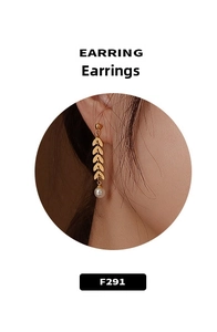 Golden leaf drop earrings with matte texture and white pearl detail for women