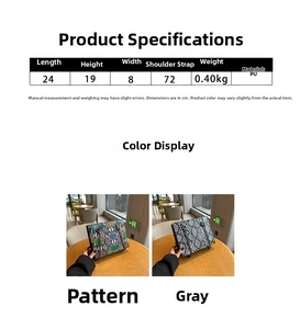 Detailed size chart and specifications for the snake pattern crossbody square bag