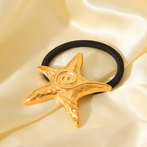 Elegant 18K gold starfish elastic hair tie with textured spiral design for women