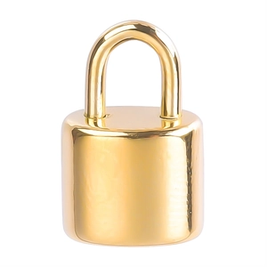 Macro shot of polished gold-finished stainless steel cylindrical padlock accessory