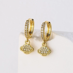 Saturn Pendant Hoop Earrings Gold Plated Copper Micro Pave Zircon Exquisite Delicate Geometric Jewelry For Women