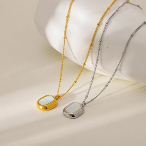 Minimalist stainless steel necklaces with rectangular mother of pearl shell pendants