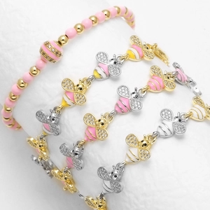 Bee Charm Bracelet Copper 18K Gold Plated Enamel Zircon Animal Jewelry Fashion Accessory For Women