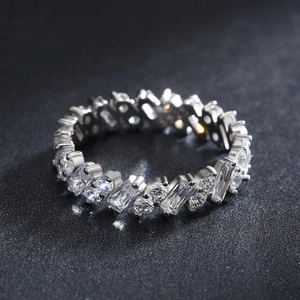 Luxury S925 sterling silver eternity ring with full micro-pave geometric clear crystals