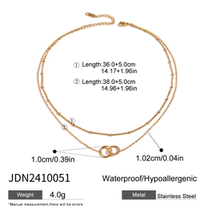 Double layered gold stainless steel necklace with circular pendant for women