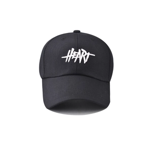 Classic black cotton baseball cap with white HEART 3D embroidery on front view