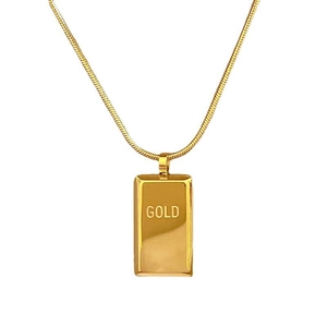 Titanium steel gold bar pendant necklace with GOLD engraving on a sleek snake chain