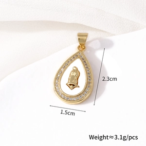 Oval gold plated Mother of Pearl Virgin Mary pendant with cubic zirconia inlay details