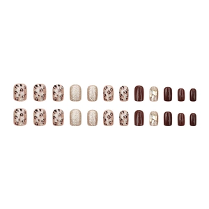 24pcs French leopard print press-on nails with sparkling glitter and rhinestones