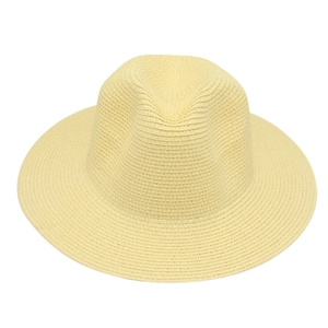 Close-up of the fine straw weave texture on a light beige Panama Fedora hat