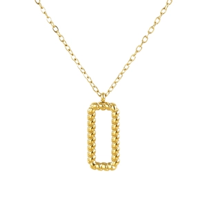 Minimalist 18k gold plated stainless steel hollow bar pendant necklace on white background