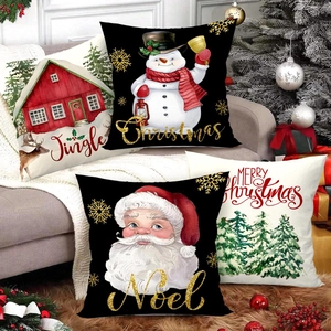 Christmas Pillow Covers Polyester Short Plush Printed Santa Snowman House Decorative Throw Pillowcases For Sofa Decor